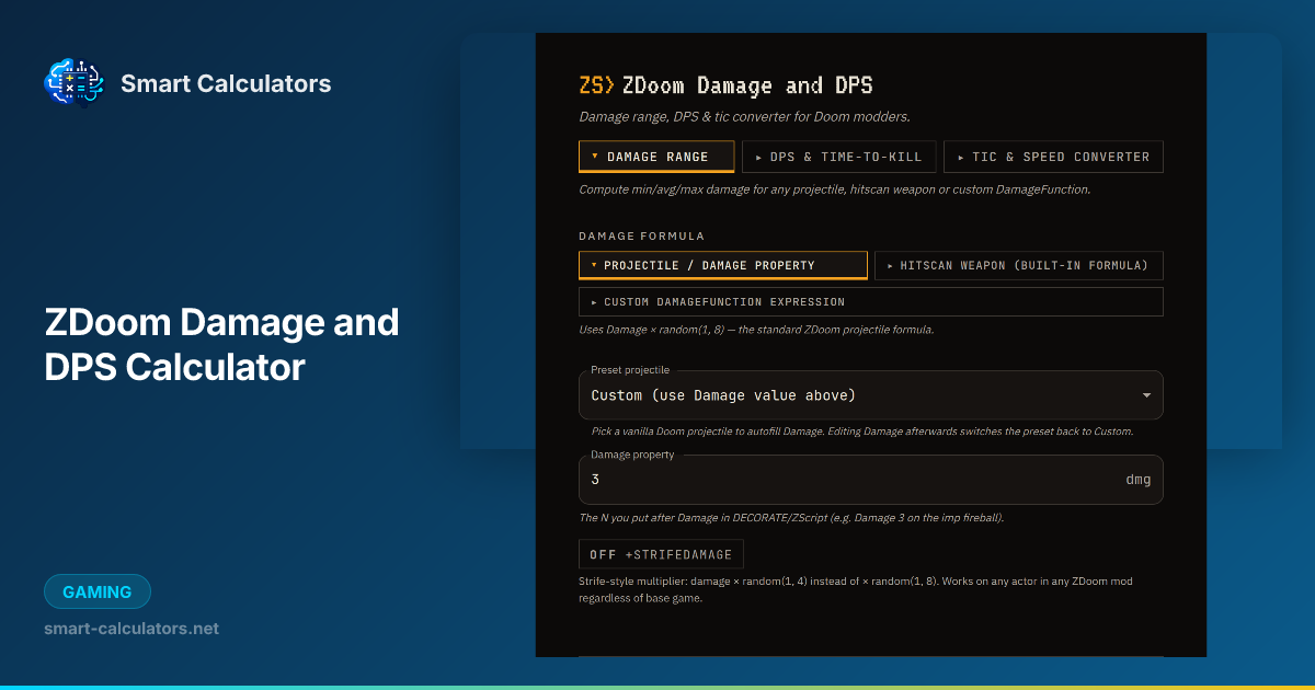 ZDoom Damage Calculator: Damage Range, DPS & Tics