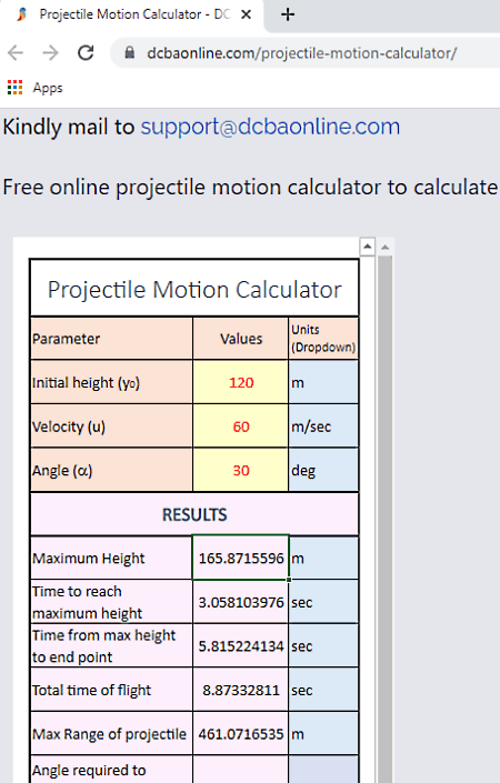 Projectile Motion Calculator